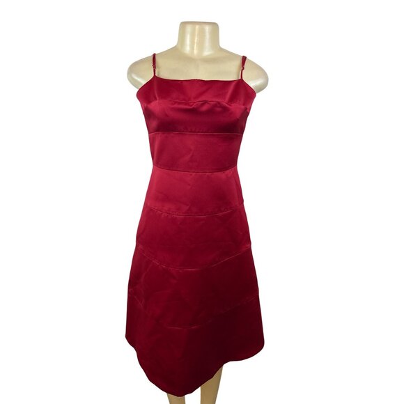 BCBGMAXAZRIA Red Sleeveless Satin Spaghetti Strap Midi Dress Sz 6 - Picture 1 of 7